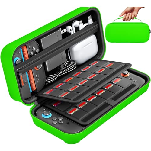 daydayup Switch Carrying Case Compatible with Nintendo Switch 2, with 24 Games Cartridges Protective Hard Shell Travel Carrying Pouch DS Case Green - color: Green, size: 2025-Inch
