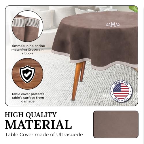 Personalized 54" Round Table Cover – Bridge Table Covers with Soft Ultra-Suede Fabric - Washable Table Cover Protects Cards & Tiles, Reduces Noise - Round Tablecloth for Game Night, Mahjong & Poker - color: Taupe Embroidered, size: 54"