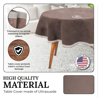 Personalized 54" Round Table Cover – Bridge Table Covers with Soft Ultra-Suede Fabric - Washable Table Cover Protects Cards & Tiles, Reduces Noise - Round Tablecloth for Game Night, Mahjong & Poker - color: Taupe Embroidered, size: 54"