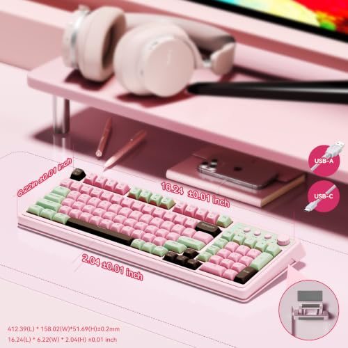 AULA Keyboard, Wireless Gaming Keyboard Creamy Bluetooth Computer Keyboards | 99 Key, Membrane Keyboard with Number Pad,RGB Backlit,Tri-Mode BT/2.4GHz/USB-C,Pink&Green&Coffee Color - color: Pink&Green&Coffee