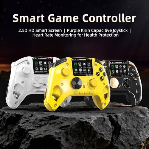 Voacle RG G01 Interactive Screen Wireless Gaming Controller Compatible with PC/Steam/Linux/Android/Switch/IOS 2.4G Wireless Bluetooth Controller Gamepad Hall Effect Triggers(Yellow) - color: Yellow