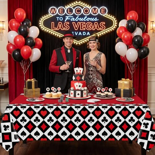 6Pcs Poker Tablecloth Casino Theme Party Tablecloth Las Vegas Table Cover Playing Card Casino Night Party Table Cloths Poker Theme Decor of 51X86IN