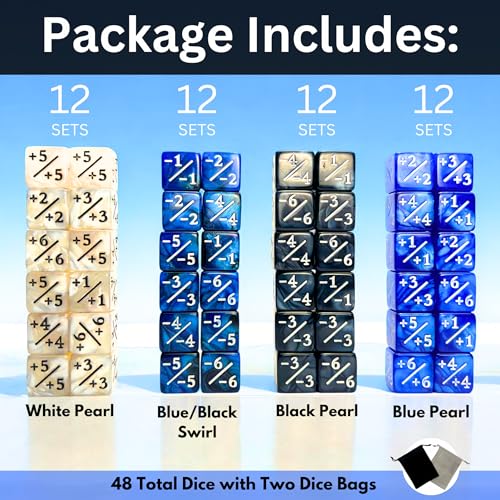 Luck Lab MTG Magic Life Counter Dice, 48 PCS - Compatible w/Magic Card Game Accessories, CCG Creature Stats w/ 2 Dice Bags (Blue Pearl, Blue Swirl, White Pearl, Black Pearl) - color: Blue Pearl, Blue Swirl, White Pearl, Black Pearl