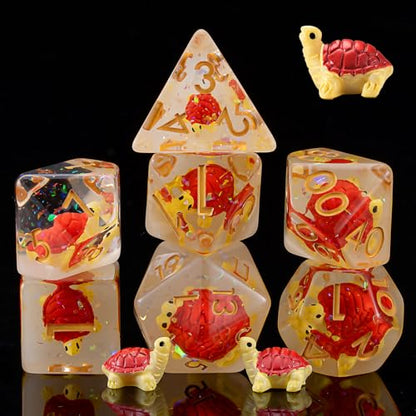 DND Resin Dice Set, Polyhedral D&D Raccoon Dice Inclusion Dice for Dungeons and Dragons MTG RPG - color: Turtle-red1