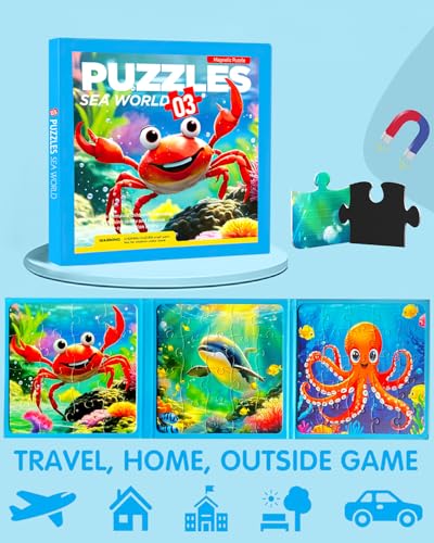 Magnetic Puzzles for Kids 4-6, Children Travel Puzzle Book Activity Toys Games for 3 4 5 6 Years Old Kids Boys Girls in Car Airplane, Learning Magnet for Road Trip (Crab) - style: Ocean Crab(16+20+25)