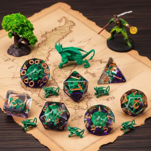 Dragon DND Resin Dice Set, Polyhedral D&D Dice Inclusion Dice for Dungeons and Dragons MTG RPG - color: Green Dragon