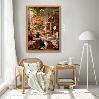 Cat Puzzles for Adults 1000 Pieces, Kitty Coffee Cake Flower Puzzle, Floral Kitten Animal Jigsaw Puzzles, Cozy Coffee Shop Wall Decor - style: Cozy Cat Cafe puzzle