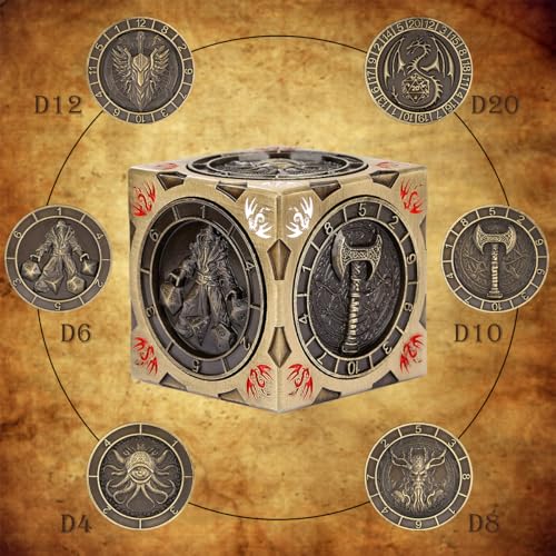 Polyhedral Rotating Game Dice, D&D Spinner Dice, DND Metal Dice | 7-in-1 Metal Dice Set, 3D Relief Design, D&D Gifts, RPG, MTG, Role Playing Board Game Accessories, with Gift Box, Bronze - color: Bronze