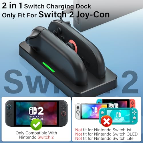 ZRZLMVP Switch 2 JoyCon Charger for Nintendo Switch 2 Joy Con 2 Controller | Charging Dock for Joy-Con 2 Controllers, 2H Fast Charge Switch 2 Controller Charger Station with LED Indicator - color: BLACK-2