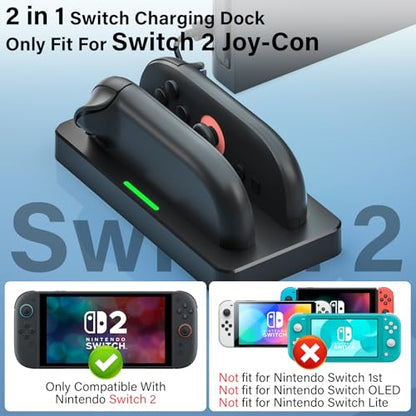 ZRZLMVP Switch 2 JoyCon Charger for Nintendo Switch 2 Joy Con 2 Controller | Charging Dock for Joy-Con 2 Controllers, 2H Fast Charge Switch 2 Controller Charger Station with LED Indicator - color: BLACK-2