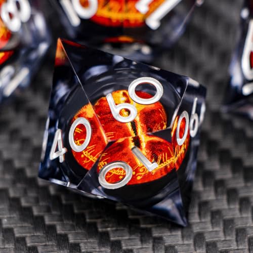 ARUOHHA DND Resin Dice Gazes Eye Dice Liquid Core Flaming RPG Sharp Edged Dice Set with Gift Box, Polyhedral D and D Dice Set Compatible with Dungeons Dragons Role Playing Game D20 D12 D10 D8 D6 - color: Sl01-silver Black