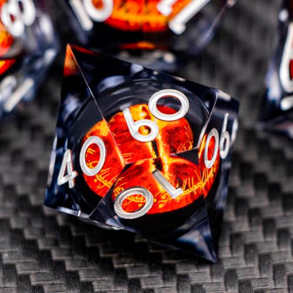 ARUOHHA DND Resin Dice Gazes Eye Dice Liquid Core Flaming RPG Sharp Edged Dice Set with Gift Box, Polyhedral D and D Dice Set Compatible with Dungeons Dragons Role Playing Game D20 D12 D10 D8 D6 - color: Sl01-silver Black
