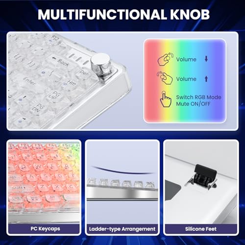 75% Hot‑Swappable Tri‑Mode Mechanical Keyboard, Wireless Bluetooth 5.0 2.4G USB‑C Gaming Keyboard with Volume Knob, Pre‑Lubed Linear Switch, RGB Backlit Metal Shell Compact Keyboard for PC Mac Gamers - color: White