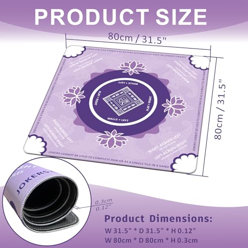 Mahjong Mat for Table,31.5 * 31.5in 3mm，Non-Slip, Silent. | Mahjong Mat with Rules with Storage Bag， Reduction Gaming Mat for Mahjong, Poker, Board Games, Dominoes (Purple) - color: Purple