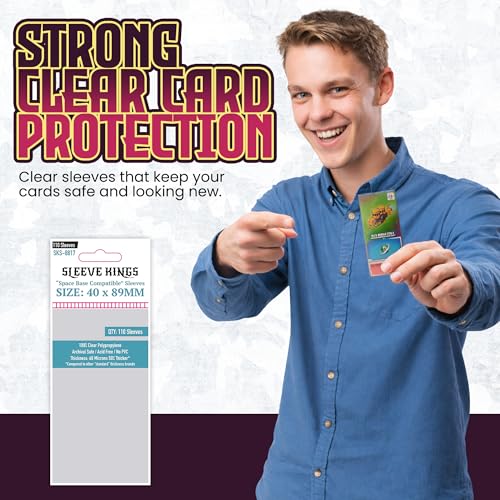 Sleeve Kings Standard Card Sleeves – 110 Count, Clear 60 Micron Thickness, Mini Size (40 x 89 mm), Compatible with Space Base & More – SKU: SKS-8817 - size: 40 x 89 mm, style: Space Base Compatible