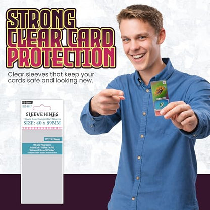 Sleeve Kings Standard Card Sleeves – 110 Count, Clear 60 Micron Thickness, Mini Size (40 x 89 mm), Compatible with Space Base & More – SKU: SKS-8817 - size: 40 x 89 mm, style: Space Base Compatible