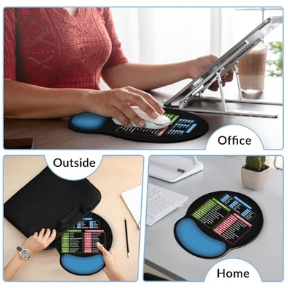 KONVINIT Ergonomic Mouse Pad with Wrist Rest, Small Excel Cheat Sheet Desk Pad with Windows & Office & Excel Shortcuts, Non-Slip Rubber Base Mouse Pads for Desk with Smooth Surface, Black Blue - color: Shortcut-Blue