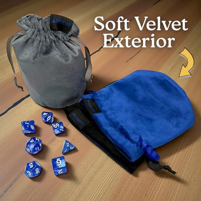 Velvet Drawstring Dice Bag - Set of Three Colors - Dungeons and Dragons Fabric/Standing Cotton Fabric Dice Bags/D&D Dice Pouch/Small Pouch/Velvet Jewelry Bag (Blue, Black, Grey) - color: Blue, Black, Grey