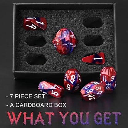 FONVGOGO Metal Dice Set D and D for Dungeons and Dragon, Metal Polyhedral DND Dice with Cardboard Box Unique Cool RPG Dice for Role Playing Tabletop Games Gifts (Black Red) - color: S Black Red