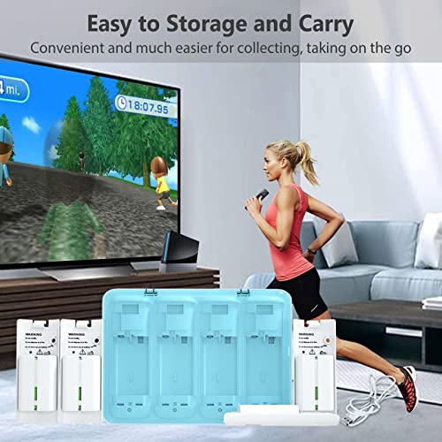 Battery Charger for Wii Remote Controller,4pcs 2800mAh NiMH Rechargeable Battery Packs with 4-in-1 Charging Station for Wii U Remote-White - color: White