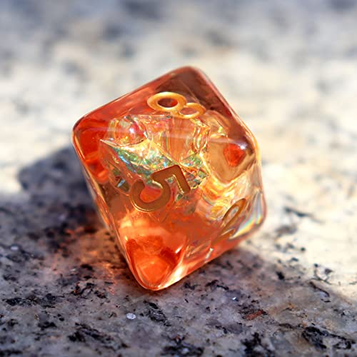 Haxtec Orange DND Dice Set, 7 Pcs Iridescent Resin Polyhedral RPG Dice | Fall D&D Dice with Velvet Bag, Role Playing Game, Rounded Edge, Compatible with Dungeons and Dragons, TTRPG Gifts - color: Orange