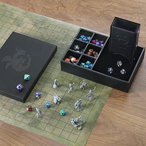 Grajar 3 in 1 Dice Tray with Lid, Portable Dice Box Storage, DND Dice Holder for Dungeons and Dragons D&D RPG MTG Table Games (Black) - color: Black