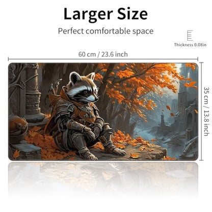 MTG Playmat 24 x 14in Includes Storage Bag,TCG Playmat with Soft Surface Premium Non-Slip Rubber Backing Stitched Edges Durable Gaming Mat,Raccoon Knight - color: Raccoon Knight, size: 24"×14"Regular