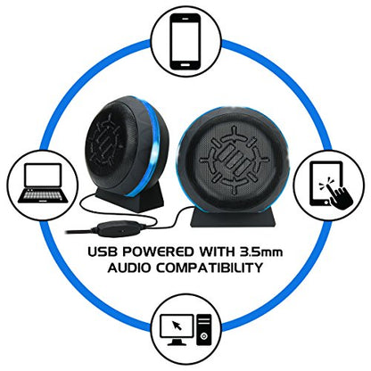 ENHANCE SL2 USB Classroom Speakers — 2.0 Stereo Sound System, 3.5mm Input, in-Line Volume Control, Compact for Desks, Laptops & Chromebooks — Perfect for School Labs & Classrooms (Blue LEDs) - color: Blue