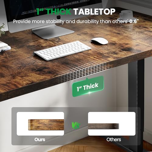 Brown 60x28 in Electric Standing Desk, 1 Inch Thick Tabletop | Double Beam Frame, Holds 220lbs, Sit Stand, 3 Memory Height Adjustment, Extra Deep Table Top, Black Frame - color: Rustic Brown Top / Black Frame, size: 60 x 28 Inch