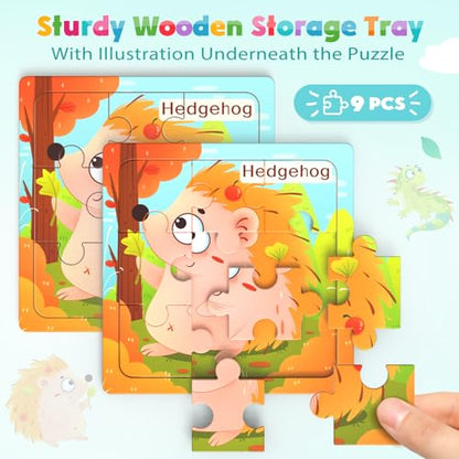 Zeoddler Wooden Puzzles for Toddlers, 8 Pack Animal Jigsaw Puzzles for Kids3-5, 9 Pieces Preschool Learning Activities, Learning & Educational Toys, Gift for Boys, Girls - style: Animal