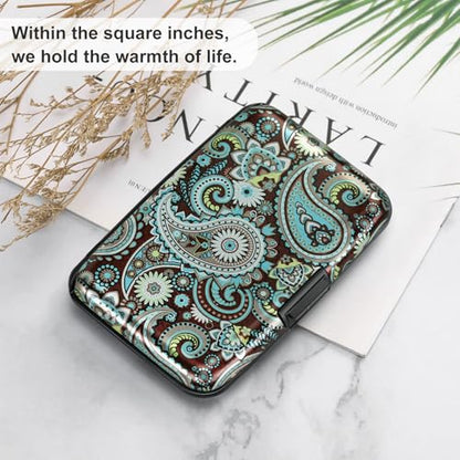 Mini RFID Aluminum Wallet Credit Cards Holder Business Card Case Metal ID Case for Men Women (Blue flower) - color: Blue flower