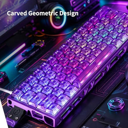 IROK MG63 64 Keys Wired Magnetic Switch Keyboard, 512KHZ All Keys Scan Rate, PCB Nano-Coating Waterproof, ARGB Light and Shadow Coexist 8KHZ/CNC Carved Aluminum Gaming Keyboard (Purple) - color: Purple