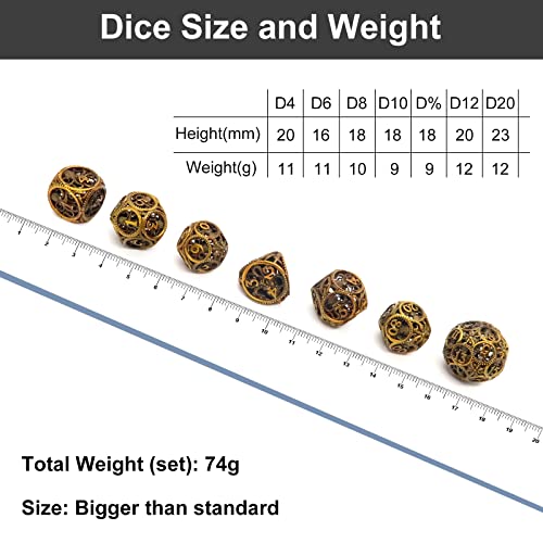 DND Dice,Hollow D&D Metal Dice,Unique Round Ball Design Octopus Dice with Gift Box for Dungeons & Dragon Gaming,7 PCs Steampunk Polyhedral D and D Dic(Ball Octopus Ancient Gold) - color: Ball Octopus Ancient Gold