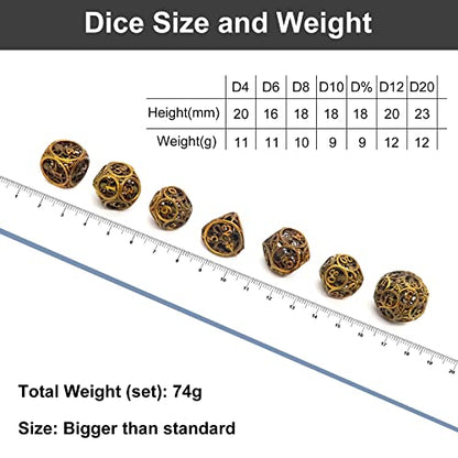 DND Dice,Hollow D&D Metal Dice,Unique Round Ball Design Octopus Dice with Gift Box for Dungeons & Dragon Gaming,7 PCs Steampunk Polyhedral D and D Dic(Ball Octopus Ancient Gold) - color: Ball Octopus Ancient Gold