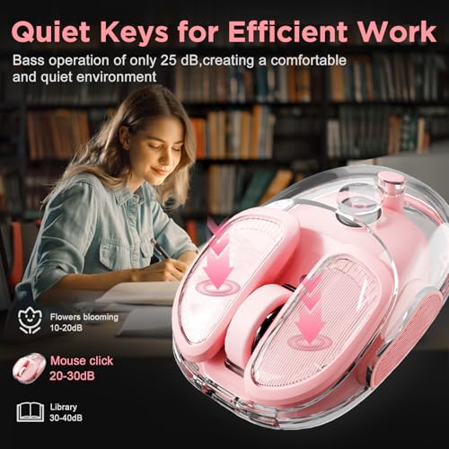 Q9 Wireless Computer Pink Mouse, 2.4GHz/Bluetooth Cute Mouse | Ergonomic Optical Transparent Mouse with RGB Lighting,Silent Clicks,4 DPI Adjustment Levels,Compatible With PC, Mac, Laptop - color: Pink