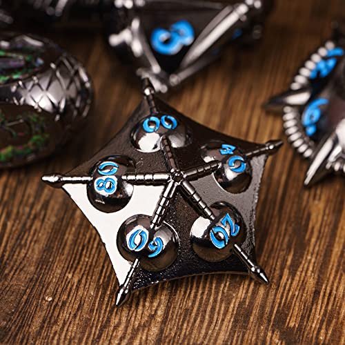 UDIXI Metal DND Dice Set 7PCS D&D Polyhedral Dice Set for Role Playing Game | Metal Gift Box, DM Gift, for Dungeons and Dragons Games Tabletop Games - color: Dg-black With Blue Number