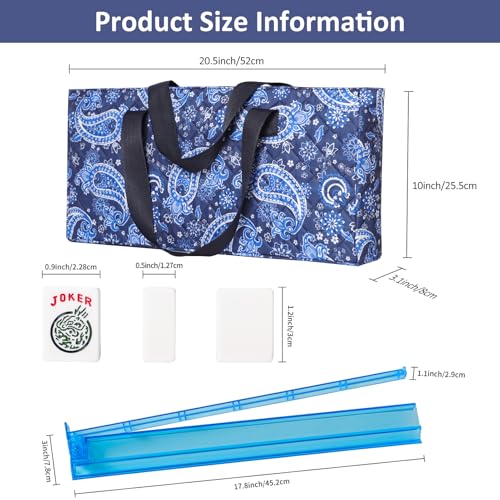 TIASUSAN American Mahjong Game Set, 166 White Tiles, Blue Printed Bag with Entire Accessories, 4 All-in-One Rack/Pushers, Mahjong Tiles Set - color: Blue