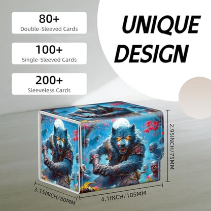 Trading Card Storage Box, Holds 100+ for MTG Cards, Premium PU Leather with Magnetic Closure, Werewolf Battling Zombies Durable Deck Box for Magic the Gathering, Trading Card Games - color: Werewolf Battling Zombies