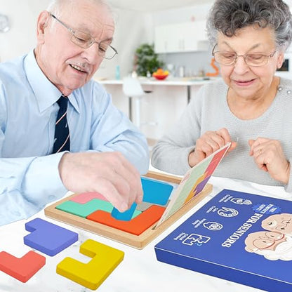 Memory Game Puzzles for Seniors, 8 Wooden Tile Matching Dementia Activities | Easy Elderly Brain Toy for Alzheimers Patients Product, Large Cognitive Mind Care Craft Gifts Pattern Blocks Board Gadgets