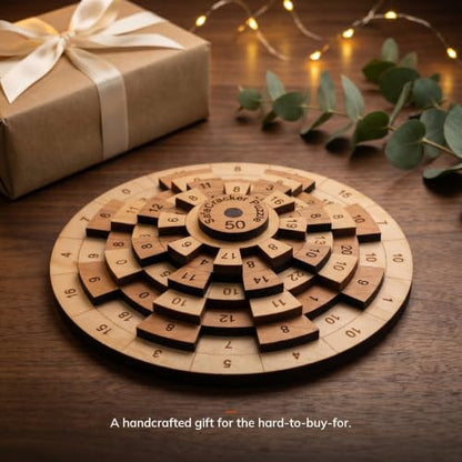 Creative Crafthouse Safecracker 50 Math Brain Teaser Puzzle for Adults | Laser cut wood with five number rings; align all 16 columns to reach the target. A hard solve and desk gift, made in USA - style: Safecracker 50