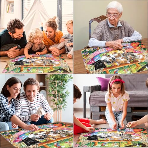 300 Piece Puzzle for Adults, Cat Birds Flower Puzzle for Adults Kids Seniors, Large Piece Animals Puzzles for Kids Ages 8-10 10-12, Challenging Puzzles Perfect for Game Nights, 20.5 * 15 in - style: Cats