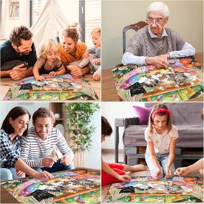 300 Piece Puzzle for Adults, Cat Birds Flower Puzzle for Adults Kids Seniors, Large Piece Animals Puzzles for Kids Ages 8-10 10-12, Challenging Puzzles Perfect for Game Nights, 20.5 * 15 in - style: Cats