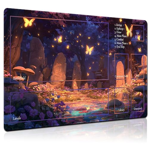 MTG Playmat 24x14 Inch | Optional Game Zone Layout | Non-Slip Rubber Base | Stitched Edges | Includes Free Storage Bag | for TCG, Board Games, and Desk Use(Faegraves,with Zone) - color: Faegraves, style: With zone