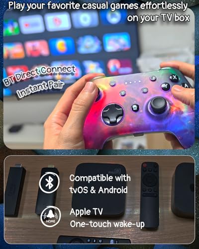 Wzuiсov Game Controller for Switch 1&2, iOS, Android, PC, TV, Tesla - Bluetooth & USB-C Wired Gamepad with Adjustable Star Lights, Phone Holder & USB Adapter - color: Red&Blue
