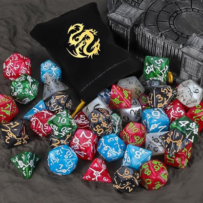 CiaraQ Polyhedral Dice Set - DND Role Playing Dice | Acrylic RPG Dice for Dungeons and Dragons MTG Table Games, Multi-Color, 42pcs - color: Red/Green/Blue/Black/White