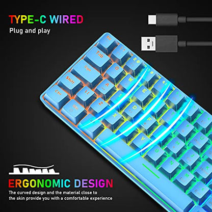 60% Mechanical Keyboard and Mouse Combo,Ergonomic Wrist Rest,6400 DPI Optical&65g Lightweight RGB Mouse,Compact Mini 62 Keys Chroma 20 Rainbow Backlit,Quiet Linear Switch for PC/Mac (Blue)