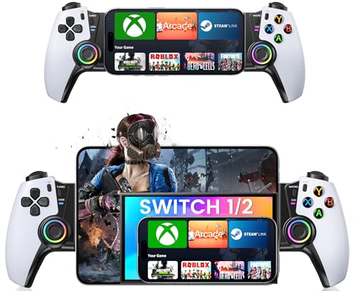 KICKDOT Wireless Phone Controller for iPhone/Android/iPad mini with Hall Joystick, LED Mobile Gaming Controller for iOS Support Xbox Cloud, Steam Link, GeForce Now, Arcade,Call of Duty, Roblox - color: White