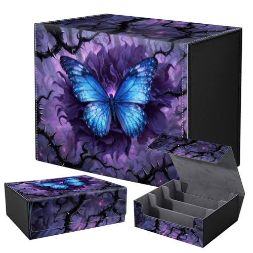 Strong Magnet for TCG MTG Commander Deck Box Playing Card Case Organizer Trading Card Case Creative Pattern Trading Card Storage Box for Collectible Games Up to 2400 Cards, Gothic Blue Butterfly - color: Gothic Blue Butterfly