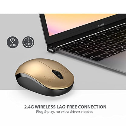 seenda Wireless Mouse for Laptop, 2.4G Noiseless Mouse with USB Receiver - Optical Tracking Portable Computer Mice for Chromebook, PC, Tablet, Windows System, 24 Months Battery Life - Black & Gold - color: Gold and Black