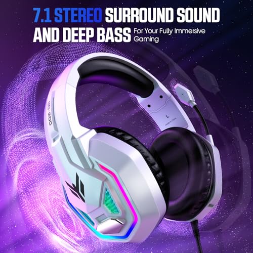 YPBDAN RGB Gaming Headset with Mic for PS5 PS4 Xbox Series X|S Xbox One PC | 7.1 Surround Sound, Noise Cancelling Mic, 50mm Drivers, Memory Foam Earcups, Over-Ear Headphones for Switch Mac